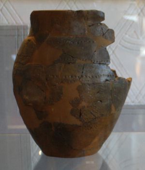 1926년 카네그라테 산타콜롬바에서 발견된 엠보싱 장식이 있는 점토로 만든 올라보이드이다. 레냐노에 있는 구이도 수터마이스터 박물관에 보존되어 있다