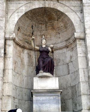 캄피돌리오 광장의 로마; 현대에 무기를 추가하여 미네르바(Minerva) 조각상을 개조함