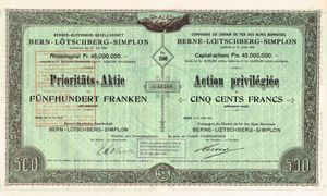 베른-뢰치베르크-심플론 철도 주식, 1906년 7월 27일 발행