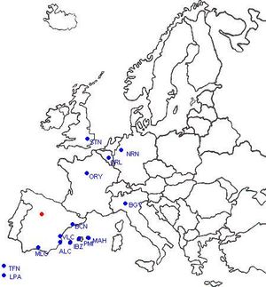 과거 라이언에어의 바야돌리드 공항 출발 노선도