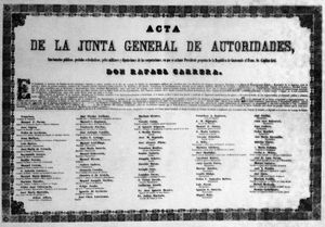 1854년 라파엘 카레라가 과테말라 종신 대통령으로 임명된 포고령 사본