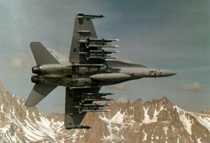 10개의 AIM-120 AMRAAM과 2개의 AIM-9 사이드와인더를 장착한 VX-4 F/A-18