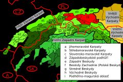 북쪽 부분의 서부 베스키드 산맥, 빨간색으로 표시되고 F로 레이블링 됨