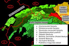 서부 베스키드 산맥의 동쪽 부분, 빨간색으로 표시되고 H로 레이블링 됨