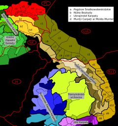 중앙 베스키디안 피에몬트, 빨간색으로 표시되고 A로 표시됨