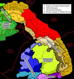 동부 베스키디 산맥, 빨간색으로 표시되고 C로 레이블 지정됨
