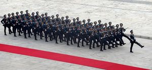 베트남 인민군 의장대대가 2010년 제16차 아세안 정상회의 개막식에서 의장대 사열을 하고 있다.