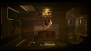 트웰브 미닛은 아파트 스위트를 위에서 내려다보는 시점으로 진행된다. 여기, 남편과 아내가 춤을 추고 있다.