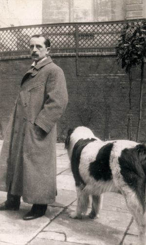 J. M. Barrie with his Newfoundland dog Luath, model of Nana.