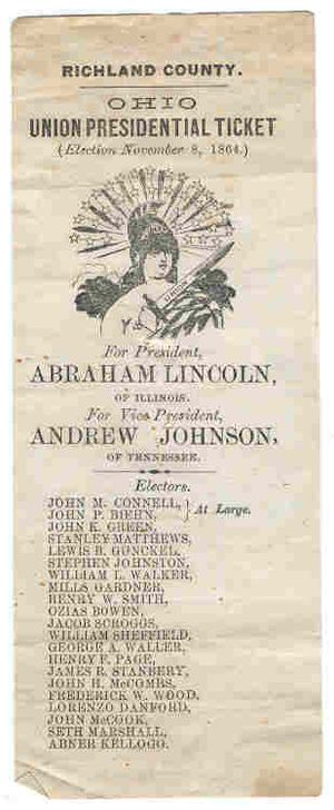 1864년 미국 남북 전쟁 당시 공화당은 자신들을 연합당이라 칭하며, 지지자들에게 에이브러햄 링컨에게 투표하도록 독려하는 투표 용지를 배포했다.