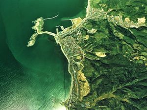 에사시정 중심부 주변의 항공사진(1976년 촬영). 국토교통성 국토지리원 [https://mapps.gsi.go.jp/ 지도・항공사진 열람 서비스]의 항공사진을 기반으로 제작.