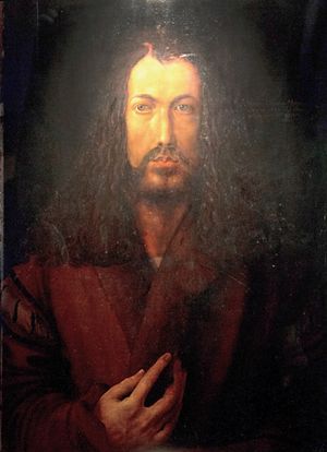 1786년에 그려진 그림 위에 1760년부터 1817년까지 살았던 알브레히트 뒤러의 자화상을 알 수 없는 화가가 위조한 것이다. 뒤러 하우스의 쿠바흐-로이터 박사가 X-레이와 적외선으로 확인했으며, 이 그림은 뉘른베르크 시립 박물관에 거의 2세기 동안 보관되어 왔다.