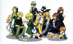 히비키의 마법 등장인물 (왼쪽부터): 미즈키, 유이, 시로츠키, 히비키, 아히토, 시라아산, 윳코, 잇코, 아스마, 미사키, 나나코.