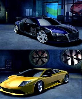 아우디 르망 콰트로를 튜닝한 차량과 순정 람보르기니 무르시엘라고(LP-640)를 비교하여 게임의 "오토스컬프트" 기능을 보여준다.