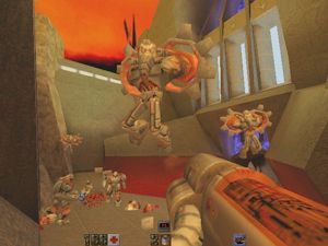 퀘이크 2의 싱글 플레이어 모드는 종종 넓은 야외 지역에서 여러 명의 적과 총격전을 벌이는 내용을 담고 있다.