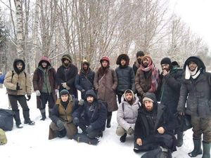 2022년 2월 라트비아-벨라루스 국경에 있는 이주민들