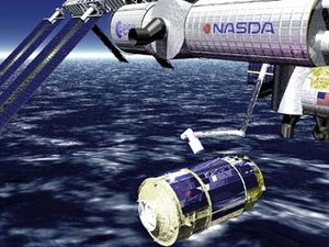 우주 정거장과 도킹하는 HTV의 당시 예상도.
