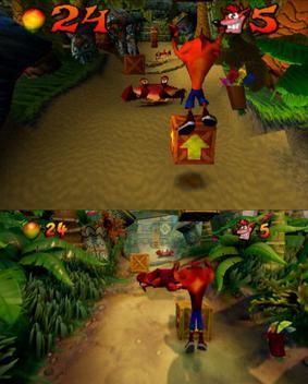 오리지널 게임의 첫 번째 레벨(위)과 N. Sane Trilogy 버전(아래) 비교