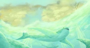 아퀼롤람나의 작은 무리를 묘사한 고생물 예술