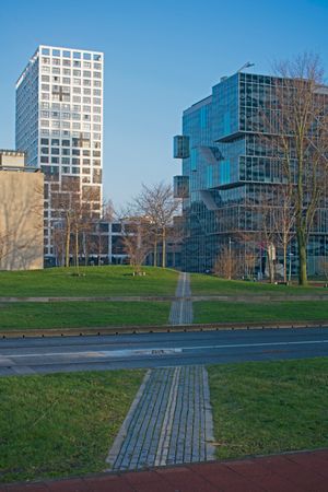 북위 52도가 지면에 표시된 모습, 델프트 공과대학교, 네덜란드