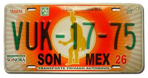 멕시코 – 소노라 등록 번호판