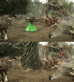 컴퓨터 그래픽으로 렌더링되기 전과 후의 거대한 콩나무