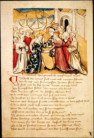 보름스에 도착한 브륀힐트 (훈데스하겐 필사본)