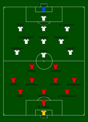 덴마크와 유고슬라비아 경기 장면