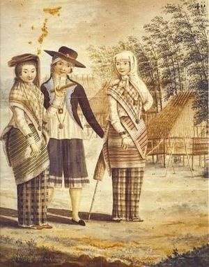 사야}}를 보여준다. 남성의 유럽식 의상도 주목할 만하다). (c.1792-1794)