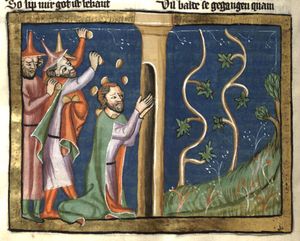 포도원 앞에서 나봇을 돌로 치는 장면, 프라하, 14세기