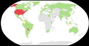 해외 콜롬비아인의 투표 (콜롬비아는 노란색).