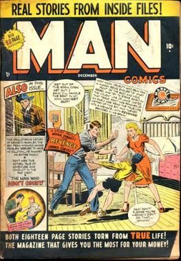 타임리 코믹스의 Man Comics #1 (1949년 12월), 부셰마가 그린 초기 만화책 표지 중 하나