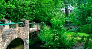 리터 공원의 장미 정원 아래에 있는 포 폴 크릭을 가로지르는 몇 개의 보행자 다리.