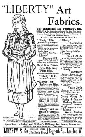 1888년 5월 리버티 아트 직물 광고
