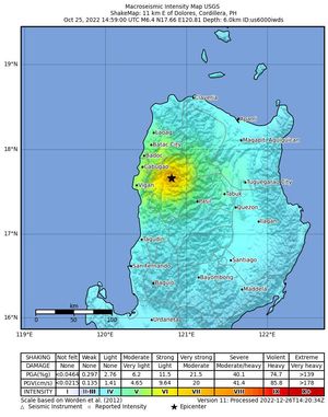가장 큰 여진에 대한 USGS ShakeMap