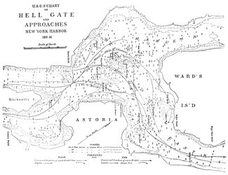 장애물이 많이 제거된 후 년경의 헬 게이트 항해 지도