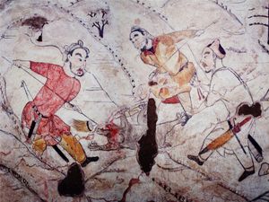 선비족이 단령을 입고 있다