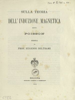Sulla teoria dell'induzione magnetica secondo Poisson}} (1884)