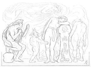 스키르니르는 게르드의 거절에 위협으로 전환한다. (1895) 로렌츠 프뢸리히 삽화.