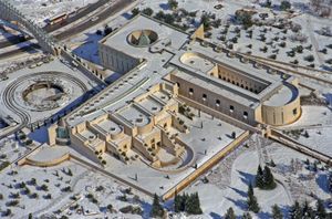 눈 덮인 대법원 건물 항공 사진