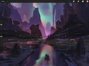 Ayan Nag의 커미션 작품을 표시하는 프로크리에이트 인터페이스.