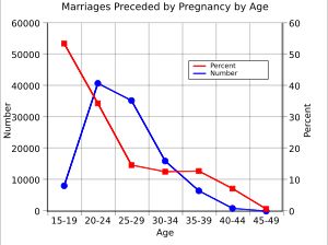 일본의 연령별 임신 후 결혼 (2010년)