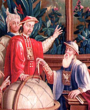 강희제와 예수회 천문학자 아담 샬. "보베 태피스트리", 1690–1705.