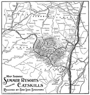 1901년경, 여름 휴양지가 있는 캐츠킬 산맥의 철도망