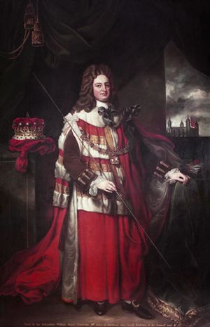 대재무경의 흰 지팡이를 들고 있는 로버트 할리의 모습. 조너선 리처드슨의 초상화.