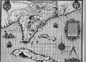 자크 르 모인 드 모르게스가 그린 1591년 플로리다 지도.
