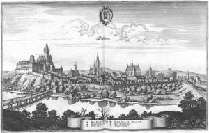 1640년 경 마테우스 메리안의 구리 조각으로 묘사된 마을