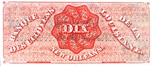 1860년 루이지애나 시민 은행의 10달러 지폐