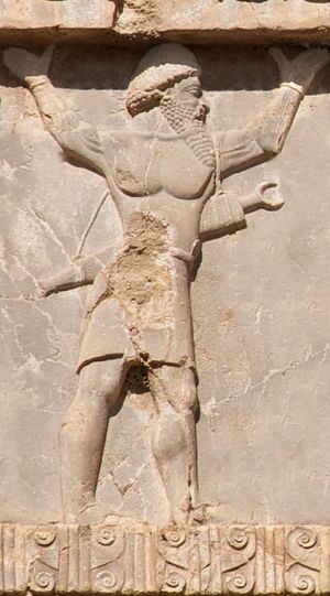 크세르크세스 1세 무덤, 아케메네스 제국 군대의 사타기디아 병사, 기원전 480년경