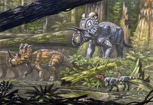 환경 속의 코로노사우루스와 알베르타케라톱스